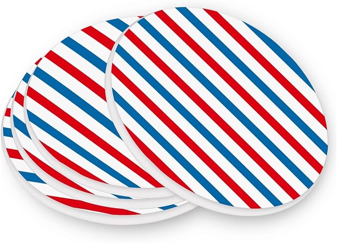 Coasters for Drinks Coaster Drink Set Decorative Coffee Table Desk Cup Mat Spring Cute Cork Bar Backing Round Home Decor Blue and Red Stripes19