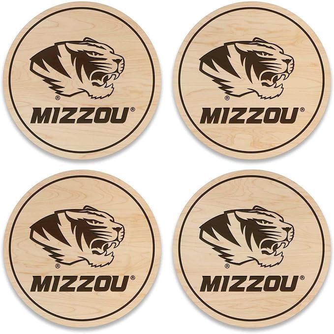 LazerEdge Missouri Tigers Wooden Coaster Set - Maple Wood - Officially Licensed Product - 4-Pack