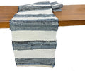 Perilla Home Chindi Table Runner Boho with Tassels 72 Inches Long Linen Cotton - Braided Rustic Farmhouse Fall Kitchen Dining Table Decoration for Party Wedding (Blue & White)