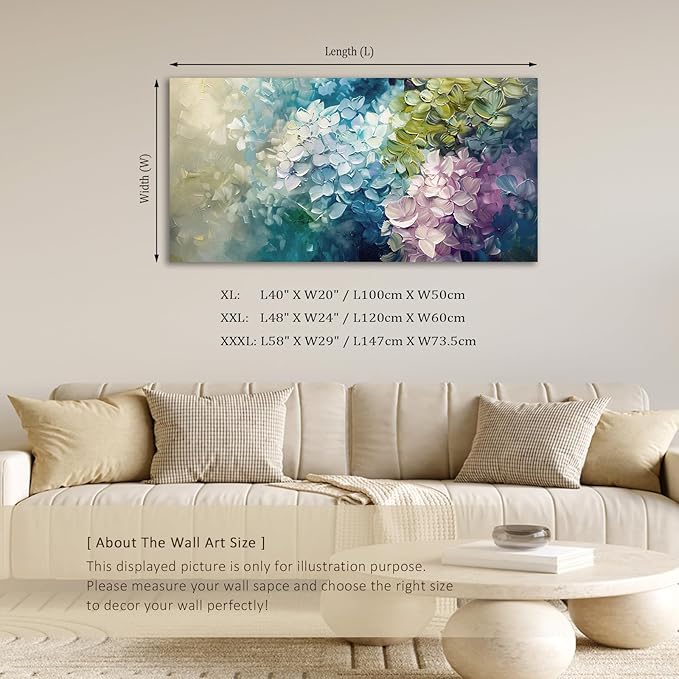 ADJUVANT Wall Art Impressionist Colorful Hydrangea 60" L x 30" W, Vibrant Hydrangea Blooms Canvas Painting Lush Petals Artwork Prints Floral Wall Decor for Living Room Bedroom Dining Room Home Office