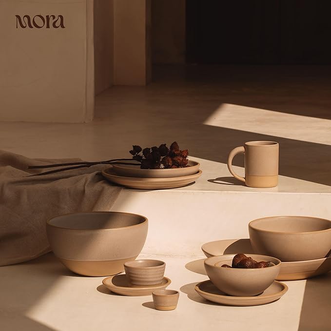 MORA Small Bowls Set of 4, 16oz Ceramic Pottery Dessert Bowls - Microwave, Oven and Dishwasher Safe - Mushroom