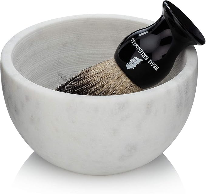 Beau Brummell The Original Marble Shaving Soap Bowl Handmade from 100% Natural Marble with Interior Grooves for Maximum Lather | Heat Retaining Stone Provides a Luxurious Hot Shave Experience