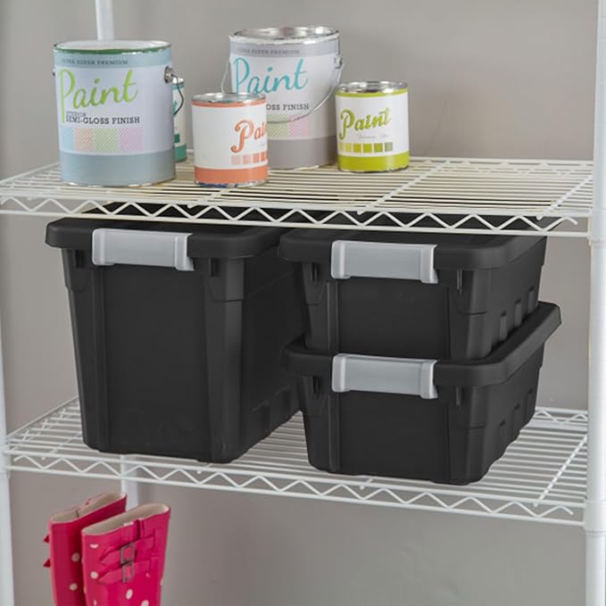 Sterilite 24-Pack Plastic Storage Bins with Lids, Stackable Containers, 7.5 Gallon, Black