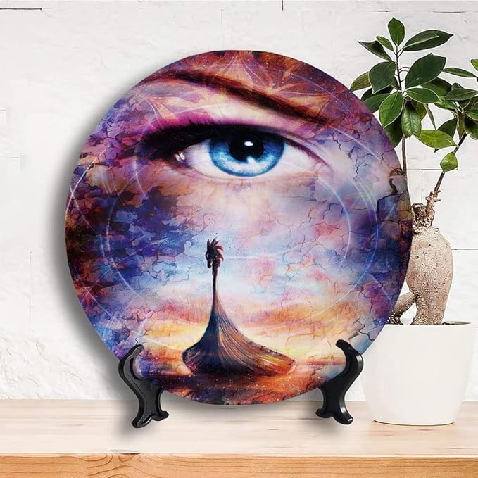 Ceramic Plates, Viking Decorative Ceramic Plates, Boat On The Beach and Woman Eye Boat with, 10 Inch, for Dining, Parties, Wedding, Multicolor