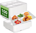 Compostable 5 Compartment Plates Disposable, 10.25 x 8.25 inch, [100-Pack] Heavy Duty Paper Plates with dividers, Sturdy School Lunch Trays, White Large Paper Dinner Plates for Buffet Party