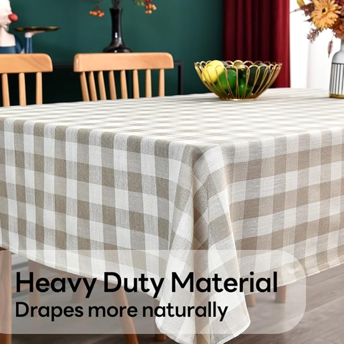 Gingham Tablecloth Rectangle Table Cloth Heavy Duty Cotton Checkered Table Cover for Spring Picnic Kitchen Dining(C-Beige, 52x52 inch)