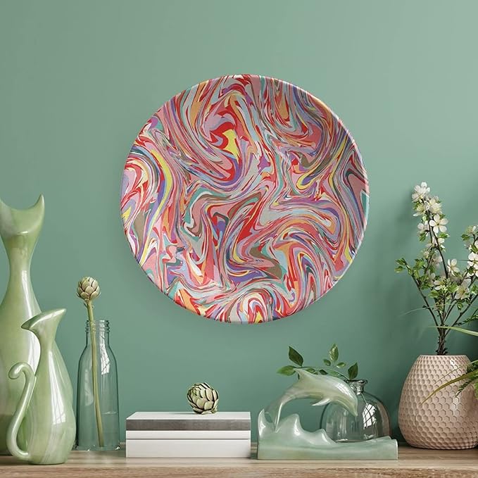 Decorative Plates, Abstract Print Ornament, Mix of Colors Messy Dirty Look Artistic, 7 Inch, 1 Plate with 1 Display Stand, Multicolor