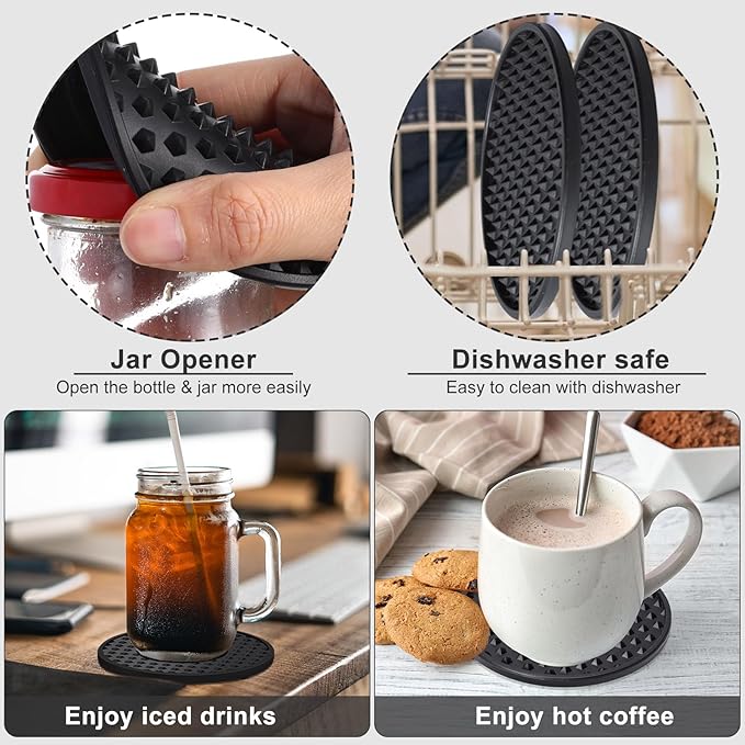 Eccliy 60 Pack Silicone Coasters for Drinks Nonslip Silicone Drink Coasters Cold Hot Heat Resistant for Table Tabletop Coffee Bar (Black)