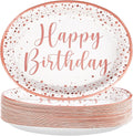 Grencian 50Pcs Pink Rose Gold Birthday Plates 10" x 12.5" Oval Paper Plates Disposable 400GSM Oval Paper Tableware Pink Dots Dinnerware for Girls Women Rose Gold Birthday Party Decorations