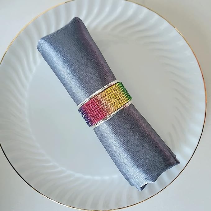 Colored Diamond Napkin Rings Set, Rhinestone Napkin Holder for Dining, Easter, Thanksgiving, Wedding,Bling Cloth Holder Full of Crushed Diamond,Party of Table Setting Home Decor