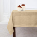 Solino Home Linen Square Tablecloth 52 x 52 Inch - 100% Pure Linen Beige Table Throw - Classic Hemstitch, Machine Washable Table Cloth for Spring, Easter