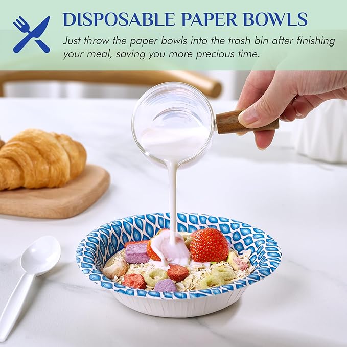 MUCHII 300 Count Paper Bowls 10 Oz Disposable Bowls, Printed Soak Proof Small Bowls for Snacks, Dessert, And Light Lunch Meals
