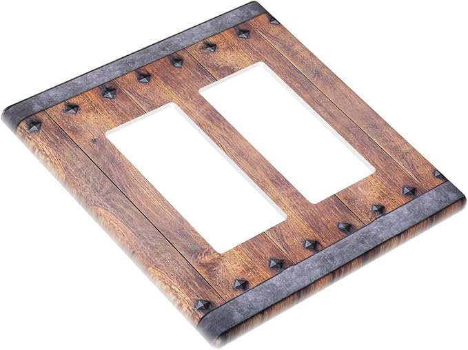Outlet Covers Rustic Farmhouse Barn Door Vintage Wood 2 Gang Light Switch Cover Double Rocker Wall Plate Decorative GFCI Receptacle Electrical Switchplate for Bathroom Cabin Decor（2 Pack）