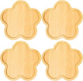 Wood Coasters Set of 4 - Handcrafted Drink Coaster Thick Heat-Resistant for Office, Bar, Farmhouse - Natural Bamboo Drink Cup Coasters for Table Protection (Flower)