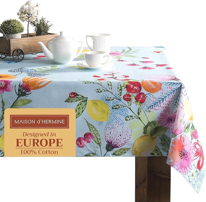 Maison d' Hermine Table Cloth Rectangle Table 100% Cotton 60 x 120 Inches Tablecloth Reusable Decorative for Dining Room Farmhouse Home Valentines Day Decorations Spring Summer - Jardin D'Ete - Mint