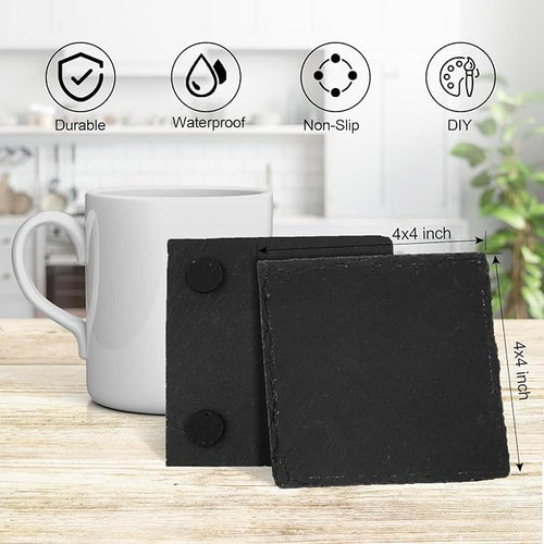 24 Pieces Slate Coasters, Dhfsleo Size 4 x 4 inch Black Coasters Stone Coaster Set, Square，Perfect for use in Your Home, Office, Kitchen,bar,Christmas or Anywhere.