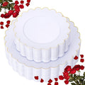LIYH 60 Pcs Gold White Plastic Plates Scalloped Plastic Holiday Plates Disposable Gold Combo Plate Includes 30 Dessert & 30 Dinner Plate Dishes for Valentine's Day and Mother's Day
