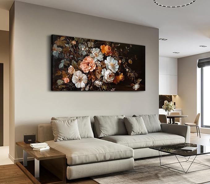 ADJUVANT Wall Art Vintage Floral Bouquet 40" L x 20" W, Old Fashioned Flowers Canvas Painting Romantic Artwork Classic Blooms Prints Botanic Wall Decor for Living Room Bedroom Dining Room Home Office