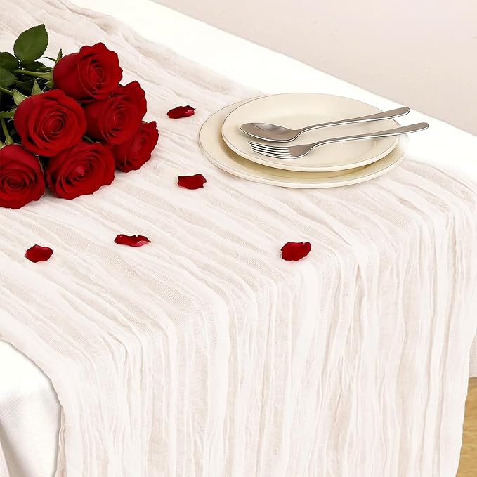 Ivory White Table Runner, 10 Ft 120 in Cheesecloth Table Runner, Spring Rustic Table Runners for Wedding, Party, Bridal Shower, Boho Table Runners for Valentines Day and Easter