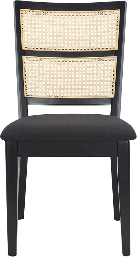 SAFAVIEH Home Collection Toril Coastal Black Frame/Black Upholstery/Natural Cane Dining Chair Set of 2