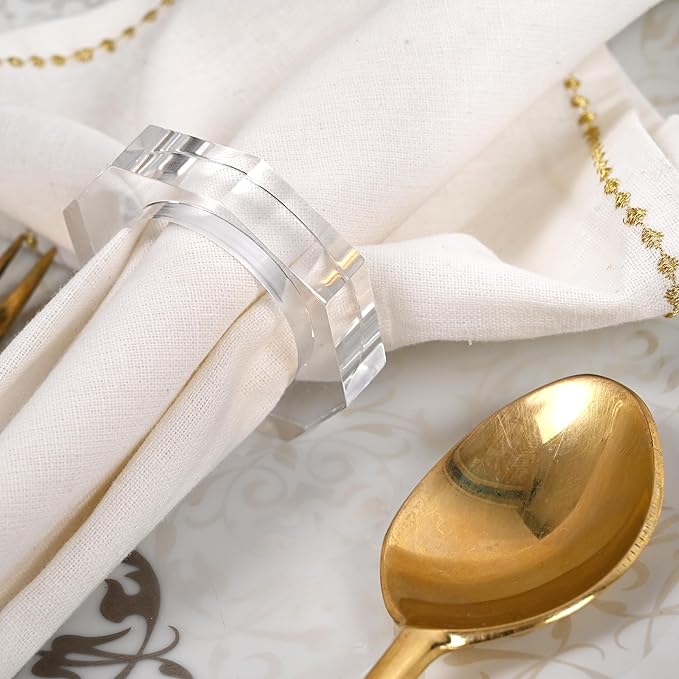 CLEENTABLE Acrylic Napkin Rings Set of 12 - Octagon Transparent Design for Christmas, Thanksgiving, Holiday Table Decor - Durable Crystal Napkin Holders for Dinner Parties & Everyday Use (Opaque)