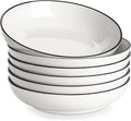 MALACASA 8.85" Large Pasta Bowls, 42 OZ White Salad Bowls Soup Bowls, Porcelain Serving Bowls Set of 6, Ivory White with Black Rim, Microwave & Dishwasher Safe, Series REGULAR