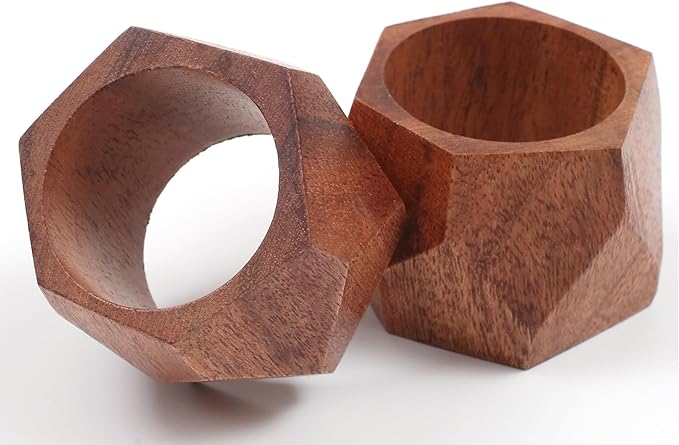 ALPHA Living HOME Wooden Napkin Rings Set of 12 - Decorative Daimond Serviette Holders for Party, Decoration, Dinning Table, Everyday, Family Gatherings - Rustic Reusable Napkin Rings (Brown)