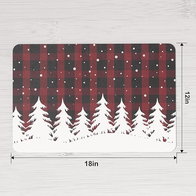 QIYI Christmas Placemats Set of 6, 12x18 Inch Faux Leather Place Mats for Kitchen Dinning, Heat Resistant Anti Slip Winter Table Mats, Waterproof Wipeable Placemat Party Table Décor, Red Buffalo Plaid