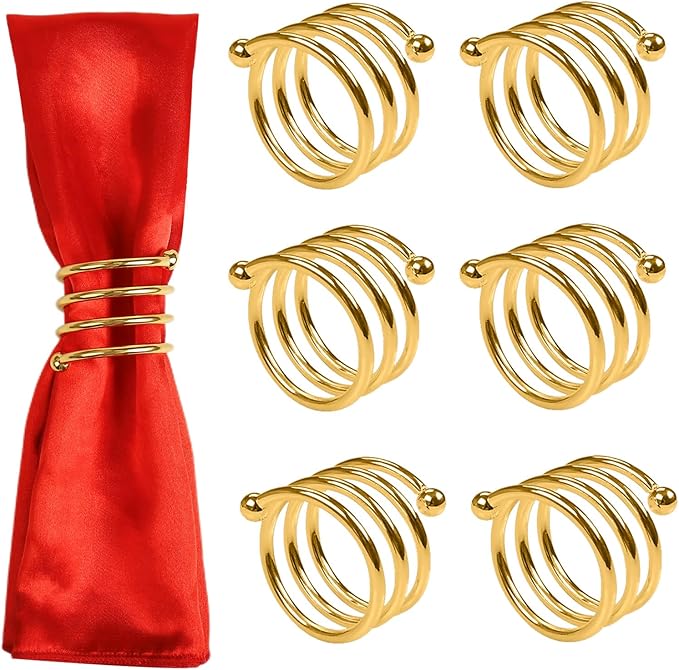 Gold Napkin Rings Set of 8, Metal Napkin Rings Dinner Napkin Holders for Cloth Napkins Thanksgiving Wedding Christmas Party Kitchen Table Decoration(8 Pcs Gold Spring)