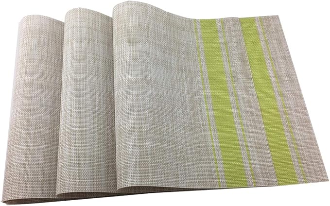 Gugrida Luxury Green Placemats Set of 6 Crossweave Woven Vinyl Placemat for Dining Table Kitchen Table Mats