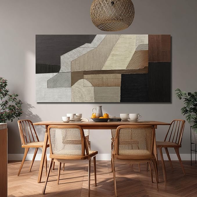 VAYIMDH Abstract Wall Art Wall Decor Living Room Contemporary Pictures Bedroom Brown Wall Art Black Artwork Geometry Decorations for Home Office 24”x48”
