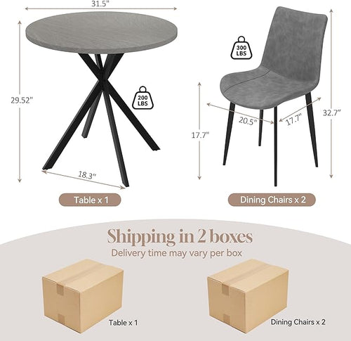 31.5" Round Dining Table and Chairs Set for 2, Small Dining Table Chairs Set Space-Saving, Small Dinette Sets for 2 for Kitchen Dining Room Apartment(Gray Table +Gray Chairs)