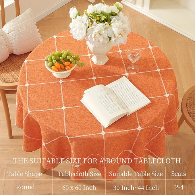 Zobesta Linen 60 Inch Round Table Cloth Burnt Orange, Cotton Linen Tablecloth Round Farmhouse Soft Fall Tablecloth for Outdoor, Party, Holiday, Picnic, Dining