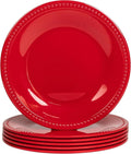 Melamine Beaded Dinner Plate Set of 6, 11inch, BPA Free, Platter, Serving Dishes, Chip & Break Resistant, Lightweight, Durable, Red Melamine Dishes Set for Valentine's Day, Weddings & Everyday Meals