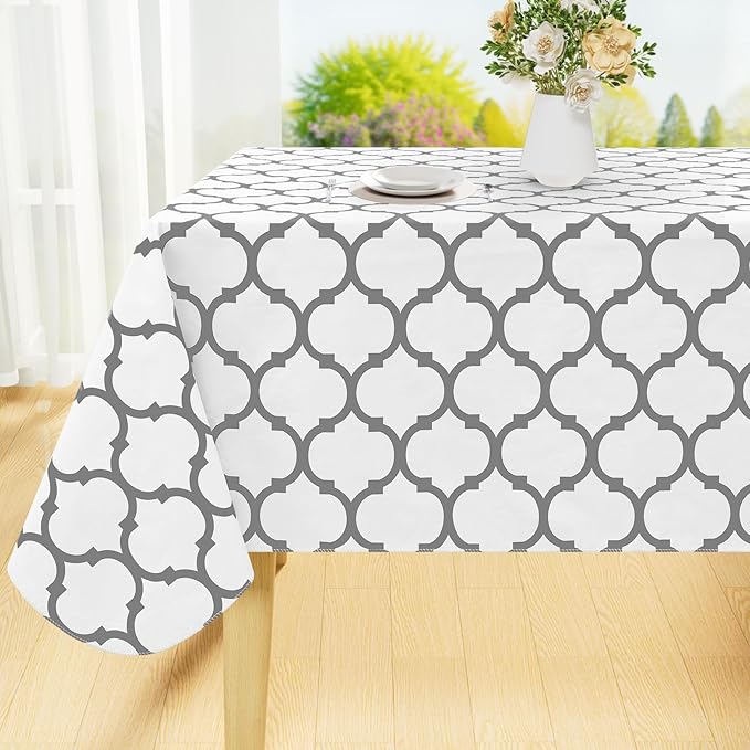 Smiry Rectangle Table Cloth, Waterproof Vinyl Tablecloth with Flannel Backing for Rectangle Tables, Wipeable Spillproof Plastic Tablecloths for Dining, Camping, Indoor and Outdoor (54"x78", White)