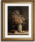 InSimSea Gold Picture Framed Wall Art, Living Room Vintage Dried Flowers Vase Wall Decor, Dark Moody Still Life Canvas Print Art, Home Farmhouse Decor, Antique Paintings with Frame 13x16inch