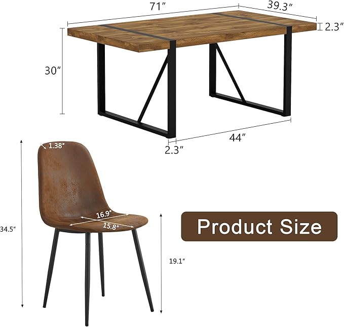 Dining Table Set for 8, Modern 71'' Dark Wood Dining Table and Fabric Dining Chairs Set of 8,Table and Chairs Set of 8,Ideal for Kitchen Dining Room