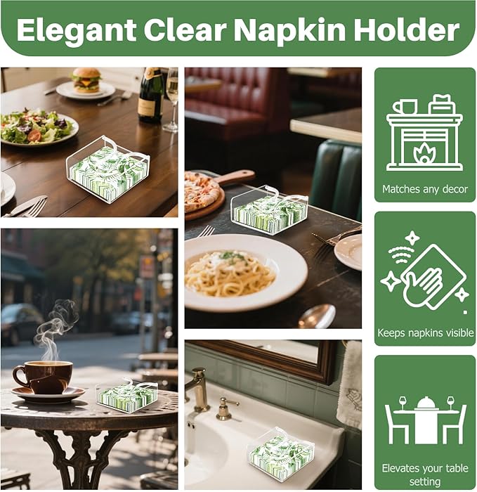 Napkin Holder for Table, Acrylic Clear Napkin Holder 7"×7" with Weighted Arm & Non-Slip Base for Kitchen, Restaurant, Party & Outdoor Dining – Easy-Access Square Paper Napkin Dispensers