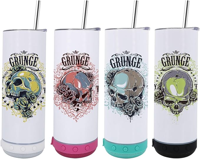 20 oz Music Speaker Tumbler 4 pack,Straight music mug with straw, lid, straw brush, shrink wrap,Reusable Travel Coffee Mug For Men and Women