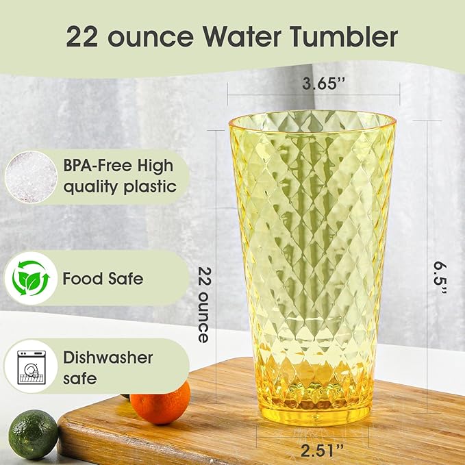 BPA-Free Plastic Tumblers 8 Pack (8x22oz) | Reusable Dishwasher Safe | Stackable Shatterproof Cups | Plastic Drinkware & Drinking Tumblers for Restaurant, Home, Party