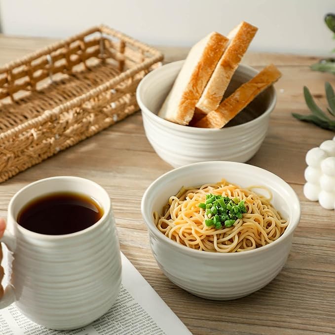 Soup Bowls, 20 Ounce Deep Ceramic Cereal Bowls for Kitchen Home, Serving Bowls Set of 6 Perfect for Oatmeal Rice Pasta Salad Dessert Breakfast, Microwave & Dishwasher Safe, Arctic White