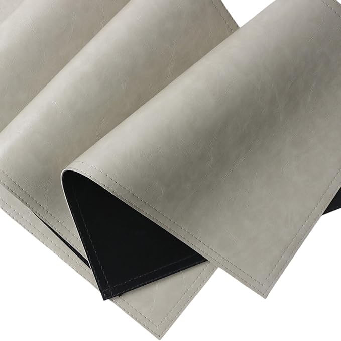 Waterproof PU Placemats, Faux Leather Dining Table Mat, Set of 4, Easy to Wipe Off Scrub Vinyl Mat, Heat & Stain Resistant for Office Conference Table, Home Decor G Parchment White