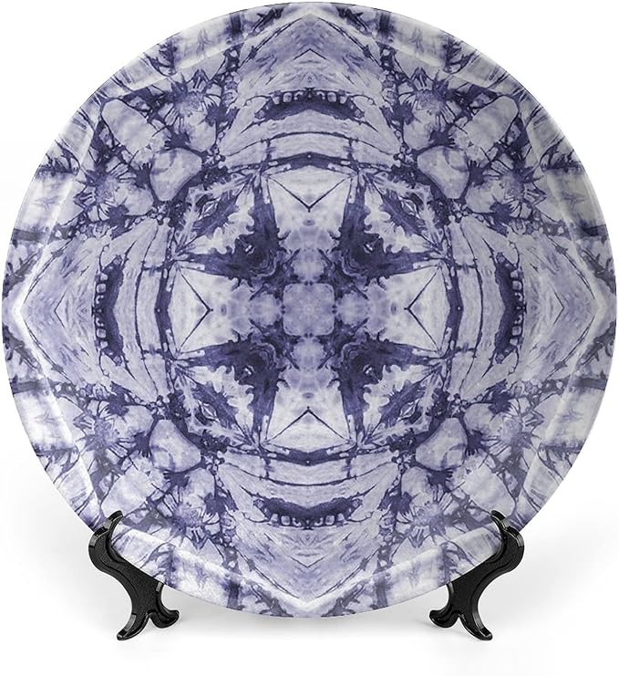 Ceramic Plates, Abstract Decorative Ceramic Plates, Modern Art Generated Resisting Twisting Fractal, 6 Inch, for Dining, Parties, Wedding, Lavender Blue Indigo