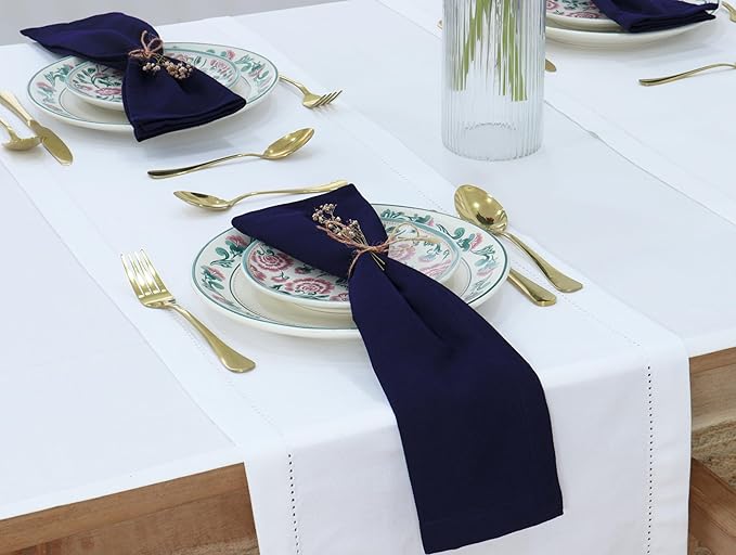 PurpleEssences Set of 12 Cloth Dinner Napkins 100% Cotton 18x18 Inch - Soft Durable Washable - Ideal for Farmhouse Party Christmas Holiday Winter - Perfect Everyday Use Table Linen - Navy Blue