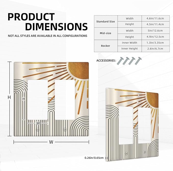 Outlet Covers Mid Century Boho Sun Beige Minimalist Abstract 2 Gang Light Switch Cover Double Rocker Wall Plate Decorative GFCI Receptacle Electrical Switchplate for Bathroom Bedroom（2 Pack）