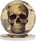 Vintage Head Skull Cup Coasters for Table Retro Floral Background Death Smile Antique Reusable Drink Coasters Set 2 Pcs Coffee Home Farmhouse Living Room Bar Decor