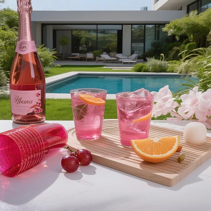 DaYammi 100 Pack Pink Plastic Cups 10Oz Clear Pink Disposable Party Cups for Martini and Cocktail,Fancy Disposable Cup for Wedding,Pink Party Cups Perfect for Valentine's Day Mother's Day Party