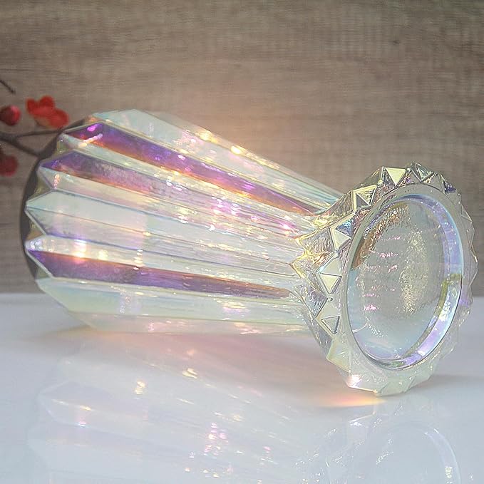 Home Decor, Mercury Glass Pillar Candle Pedestal Holders with Led Lights, Lighted up Candle Holder for Pillar Candle, Candlestick Holders with Timer for Wedding Home Dining Table Xmas (Colorful)