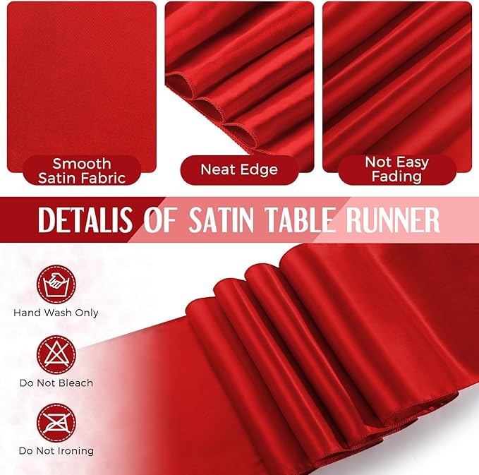 Breling 16 Pack Black and Red Disposable Plastic Tablecloths and Satin Table Runner Set, 54 x 108 Inch Tablecloth, 12 x 108 Inch Table Runners for Wedding Graduation Birthday Baby Shower