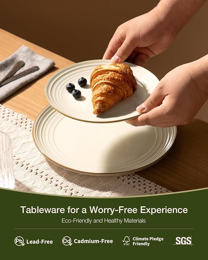 Famiware Jupiter Dinnerware Set, Plates and Bowls Dish Sets for 8 (24 Pieces), Microwave and Dishwasher Safe Stoneware Speckled Tableware, Chip and Scratch Resistant, Vanilla White